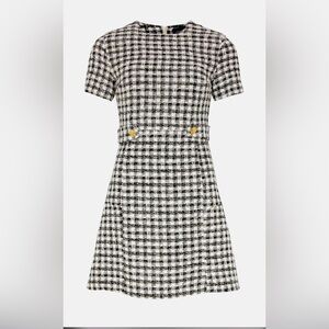 NWT Karen Millen Mono Tweed Peplum Hem Short Dress Size 8, UK 12, EUR 40